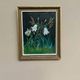 Swedish oil on panel “White Lilies and Flowers” by EK, vintage & framed 28×35cm