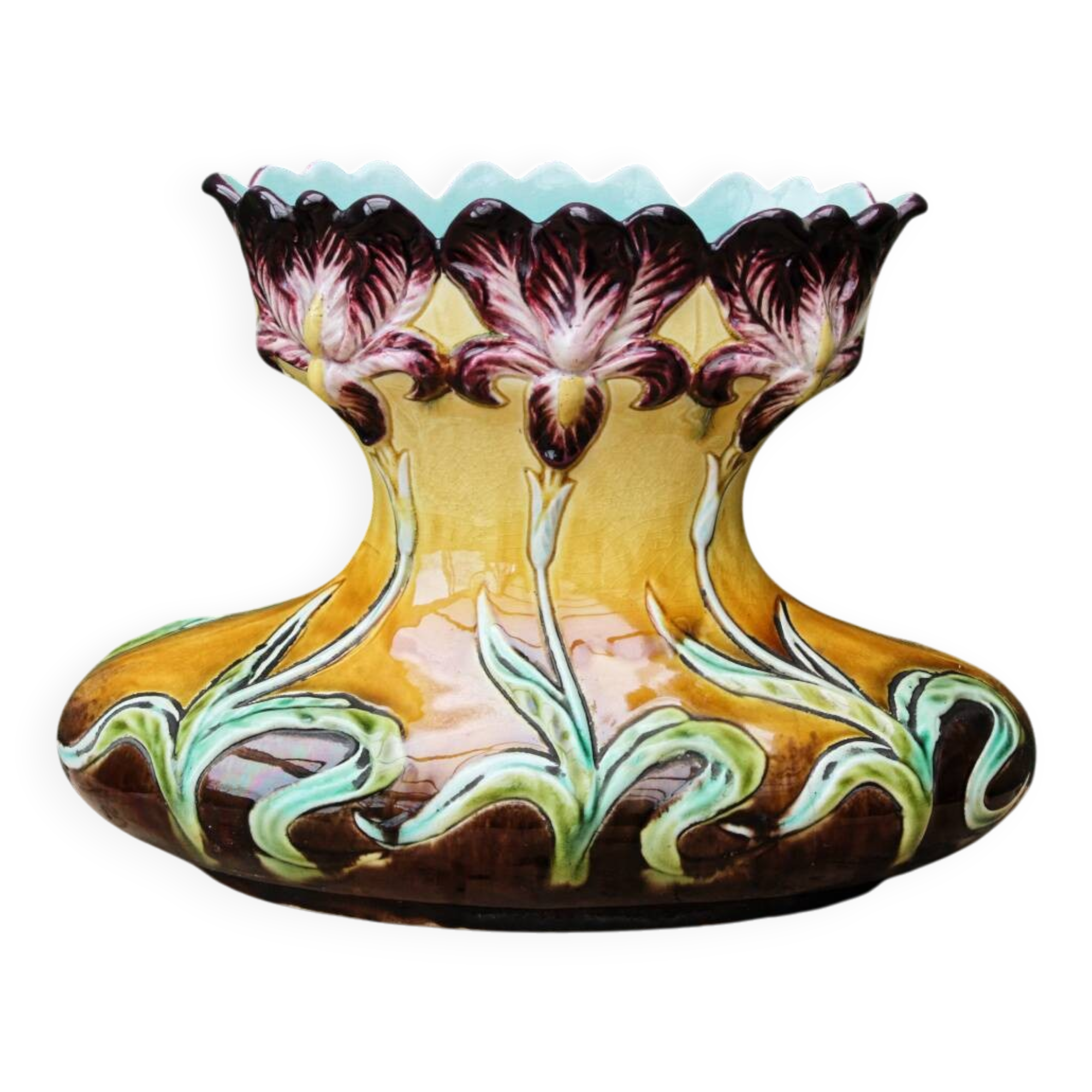 Art Nouveau slipware vase, iris
