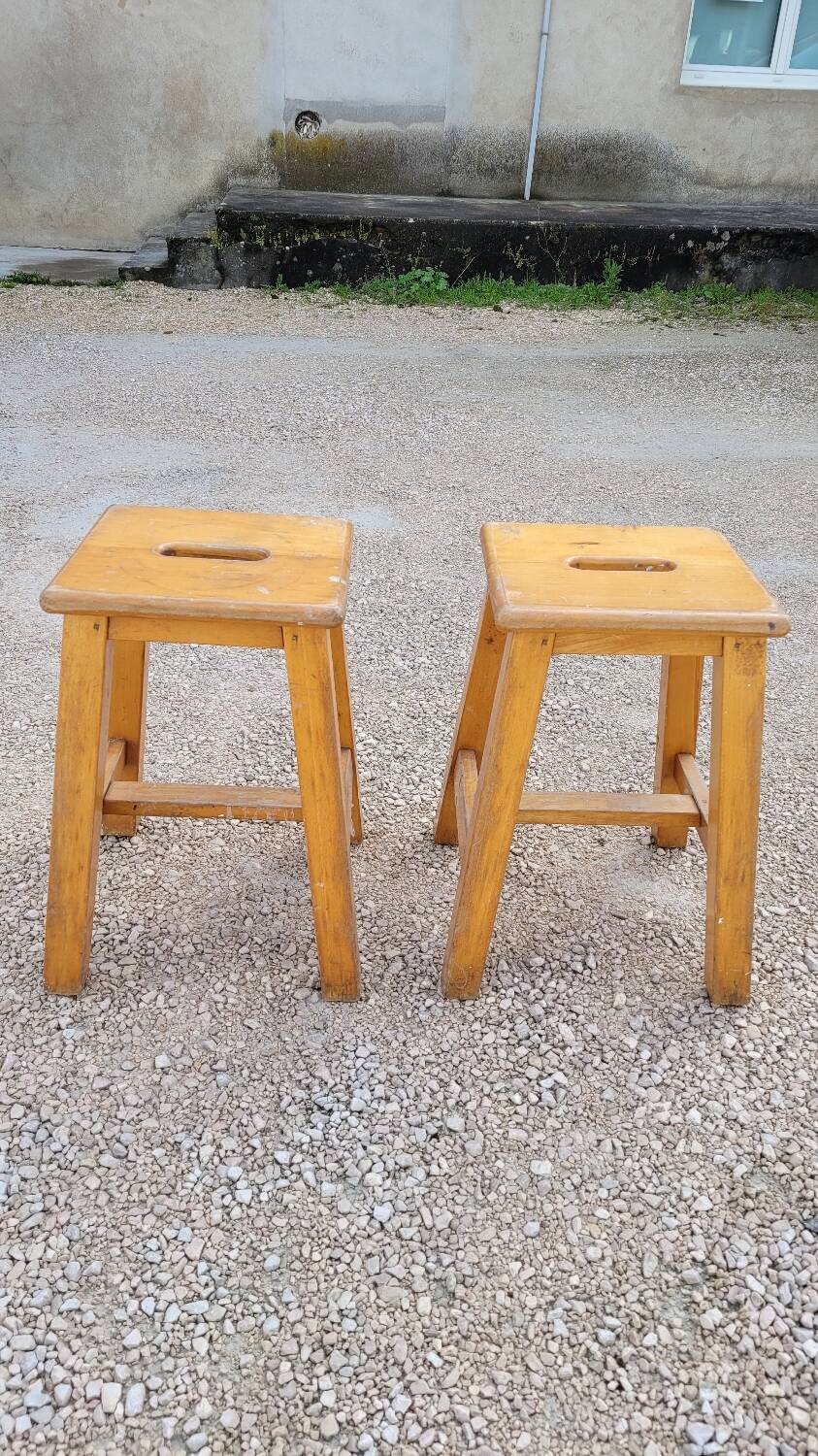 Pair of wooden stools from Gare 1950s