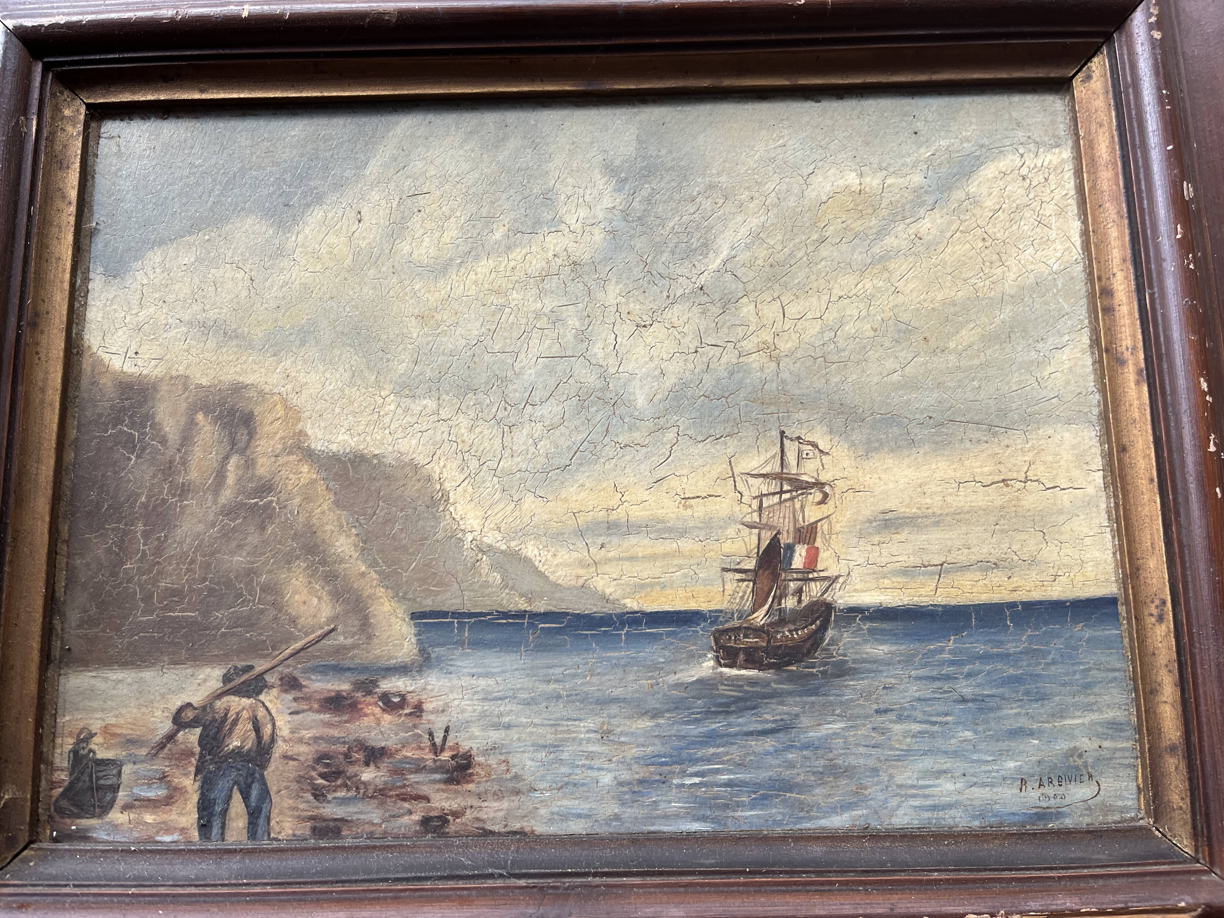 Antique painting from 1900 signed R. Argivier – Maritime scene