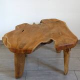 Brutalist coffee table in solid wood from the 50s