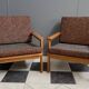 set of two Illum Wikkelso arm chairs for Niels Eilersen Denmark 1960s
