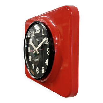 Vintage red bakelite wall clock from prim, 1970s