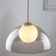 Space-age italian brass, opaline and plexiglass pendant lamp