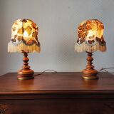 Paire de lampes vintage bois tourné