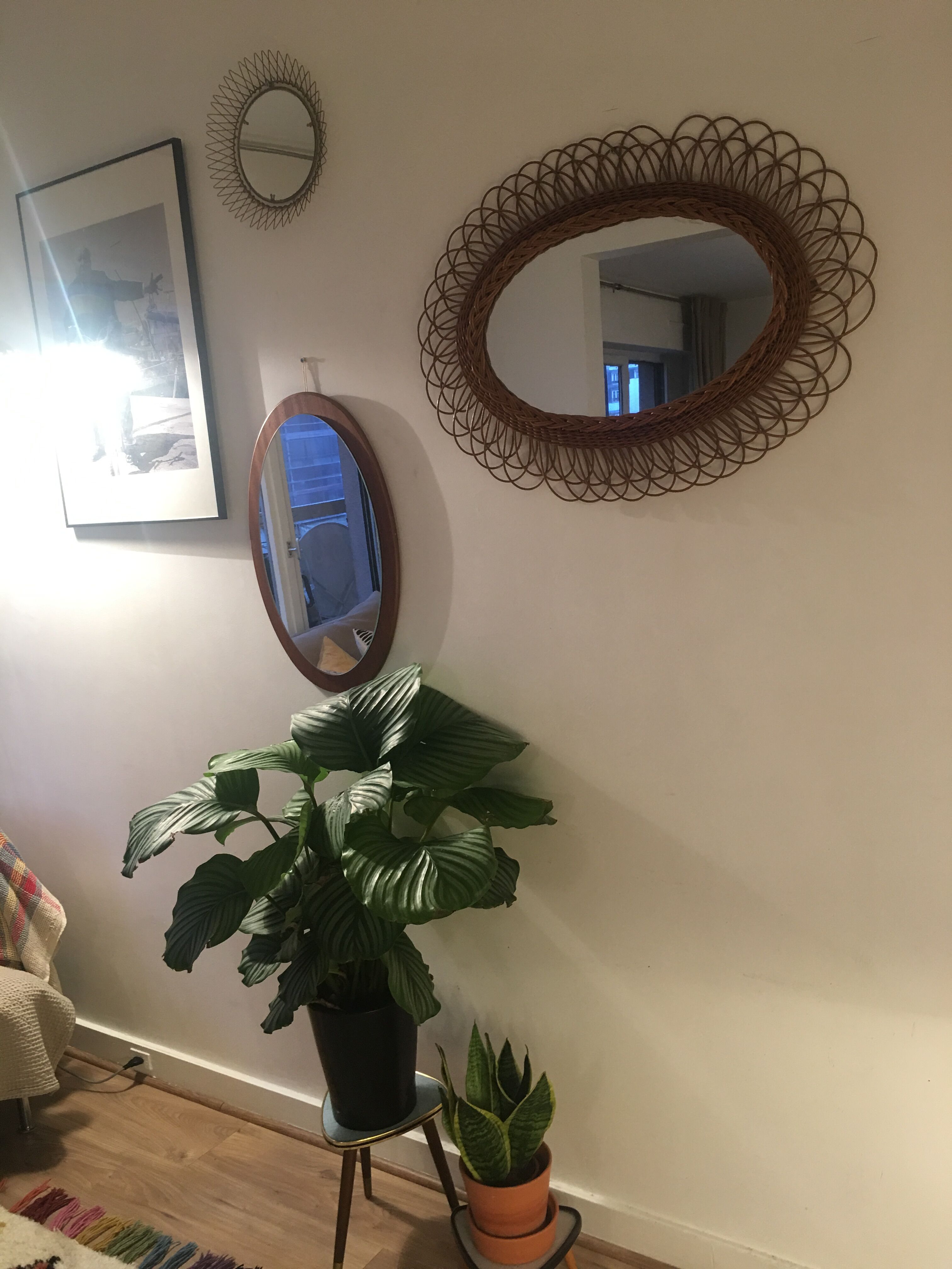 Mirror Scandinavian teak oval 36x57cm