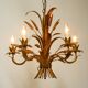 Beautiful 1970s gold-plated 5-arm tall metal chandelier by Hans Kögl