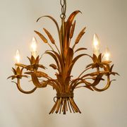 Beautiful 1970s gold-plated 5-arm tall metal chandelier by Hans Kögl