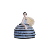 Powder box or jewelry porcelain lady blue crinoline and fan