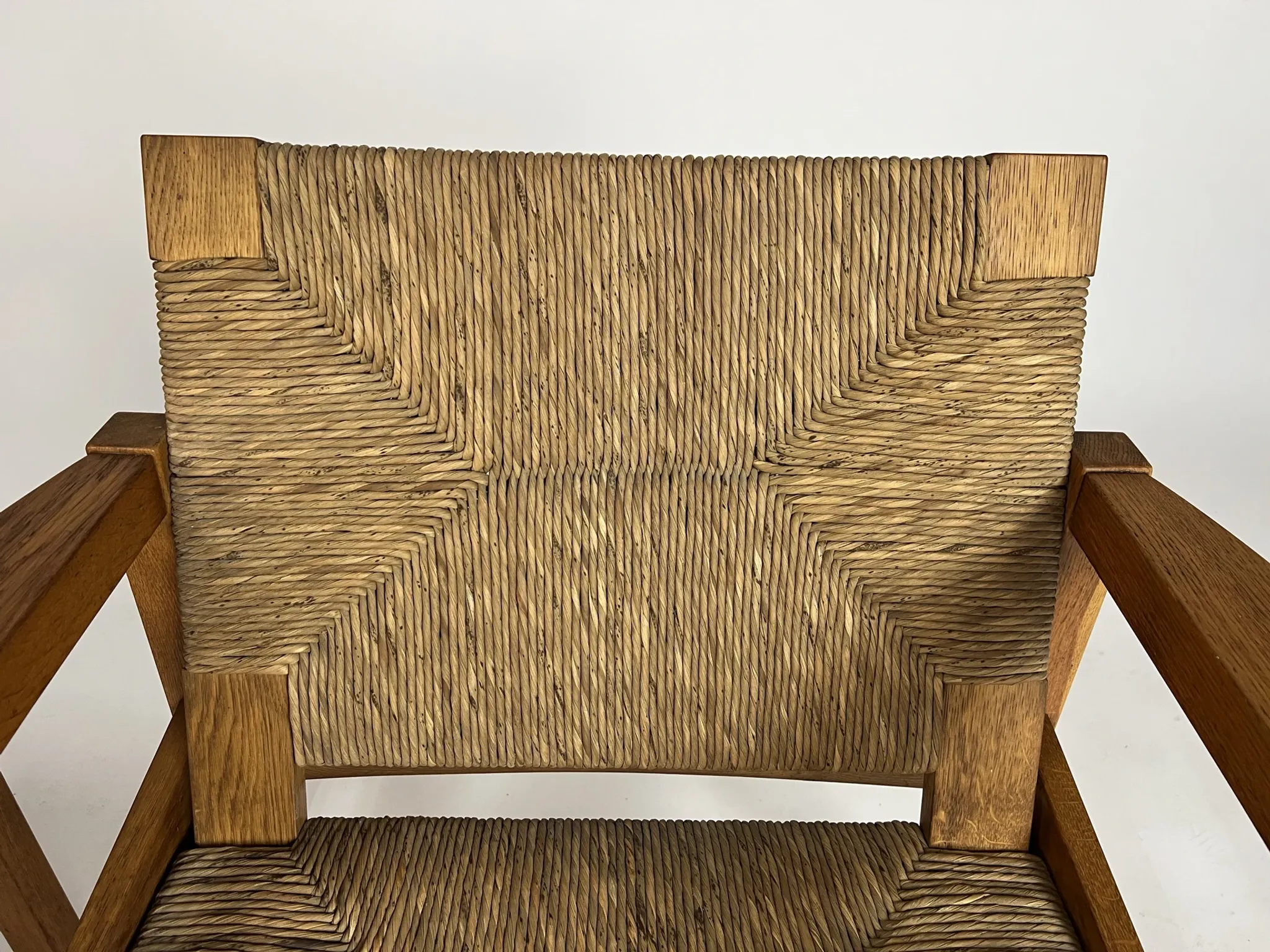 Set of 2 Vintage armchair easy chairs oak & seagrass 60s mid-century