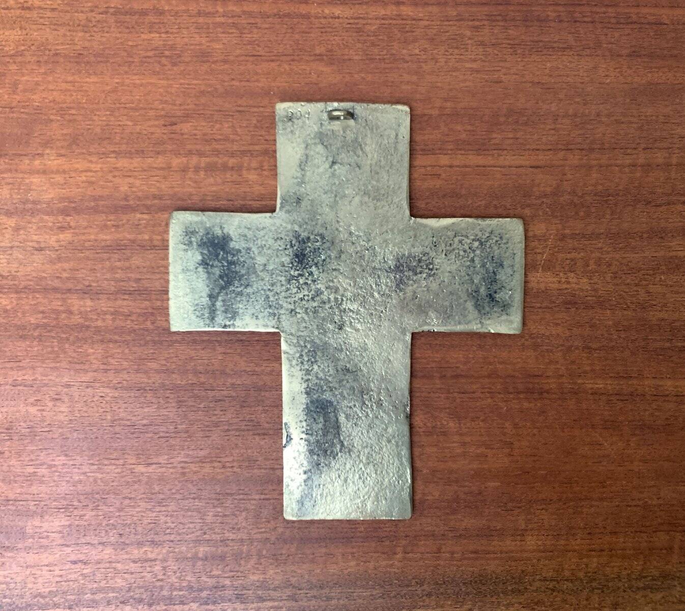 Brutalist metal sacred cross sculpture from the mid-century, 1960s.