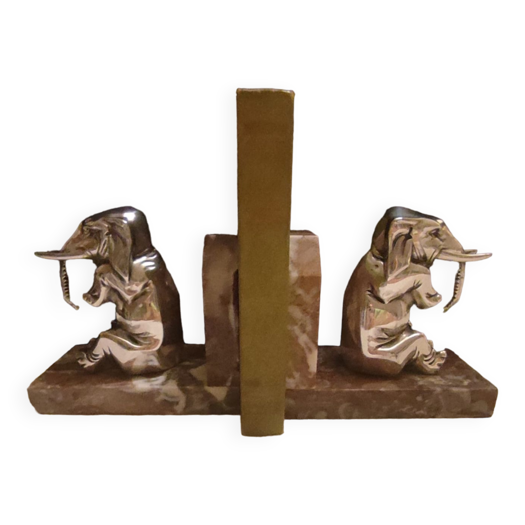 Art Deco elephant bookends in silver regulation