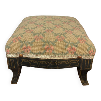 Antique napoleon lll style footrest blackened wood and cross stitch embroidery