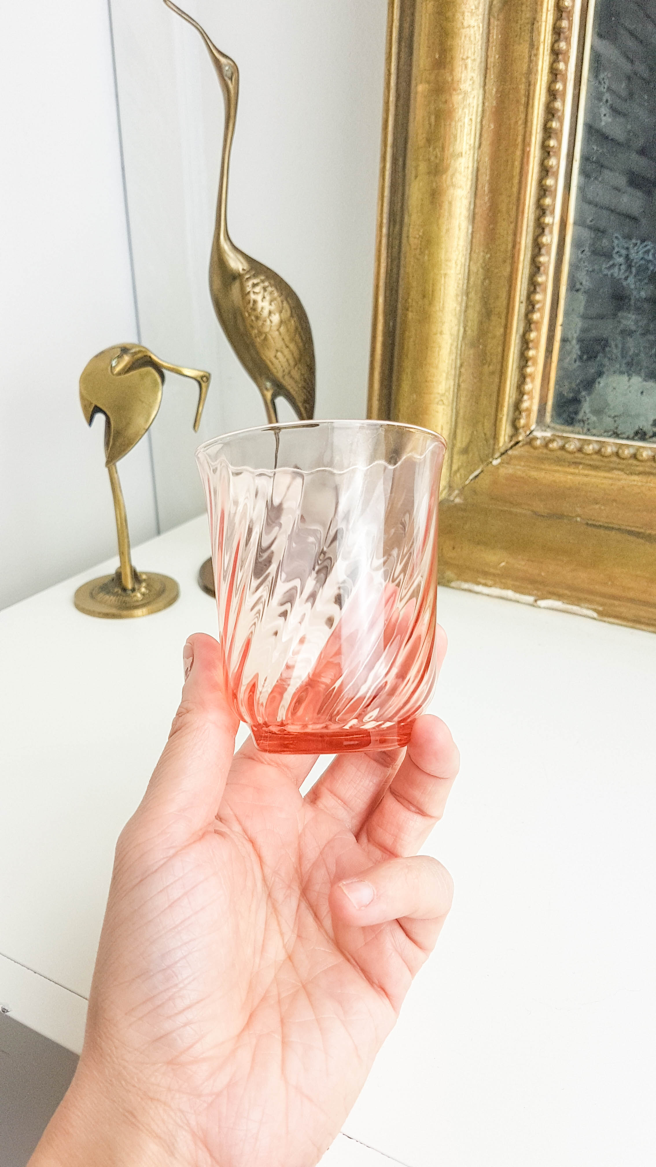 Set of 6 vintage pink depression glass tea or water glasses Rosaline French glassworks Arcoroc Luminarc