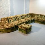 XL Woodstock Style Greenish Velvet Modular Sofa with Ottoman by Laauser 70s