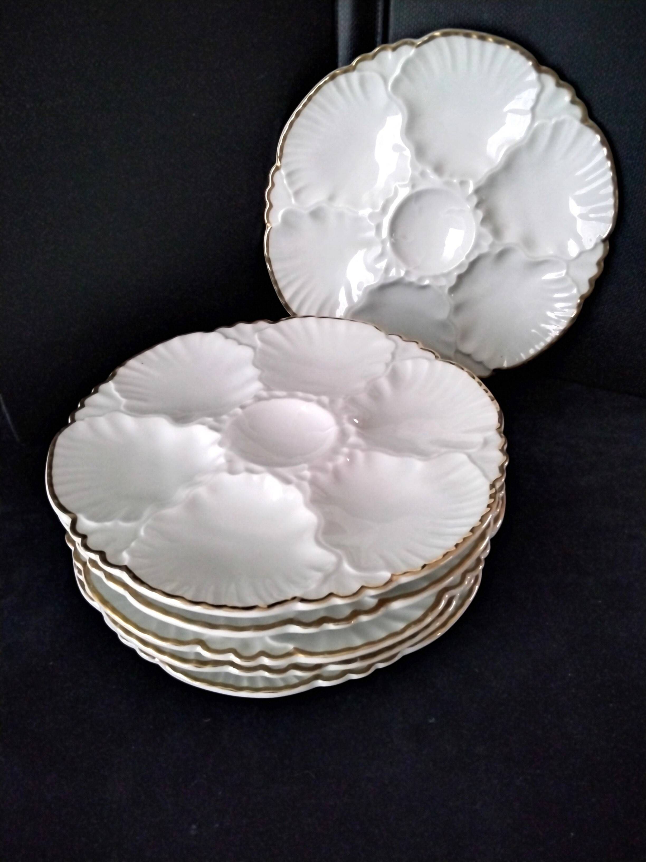 6 White porcelain oyster plates Cérabel Manufacture Belges