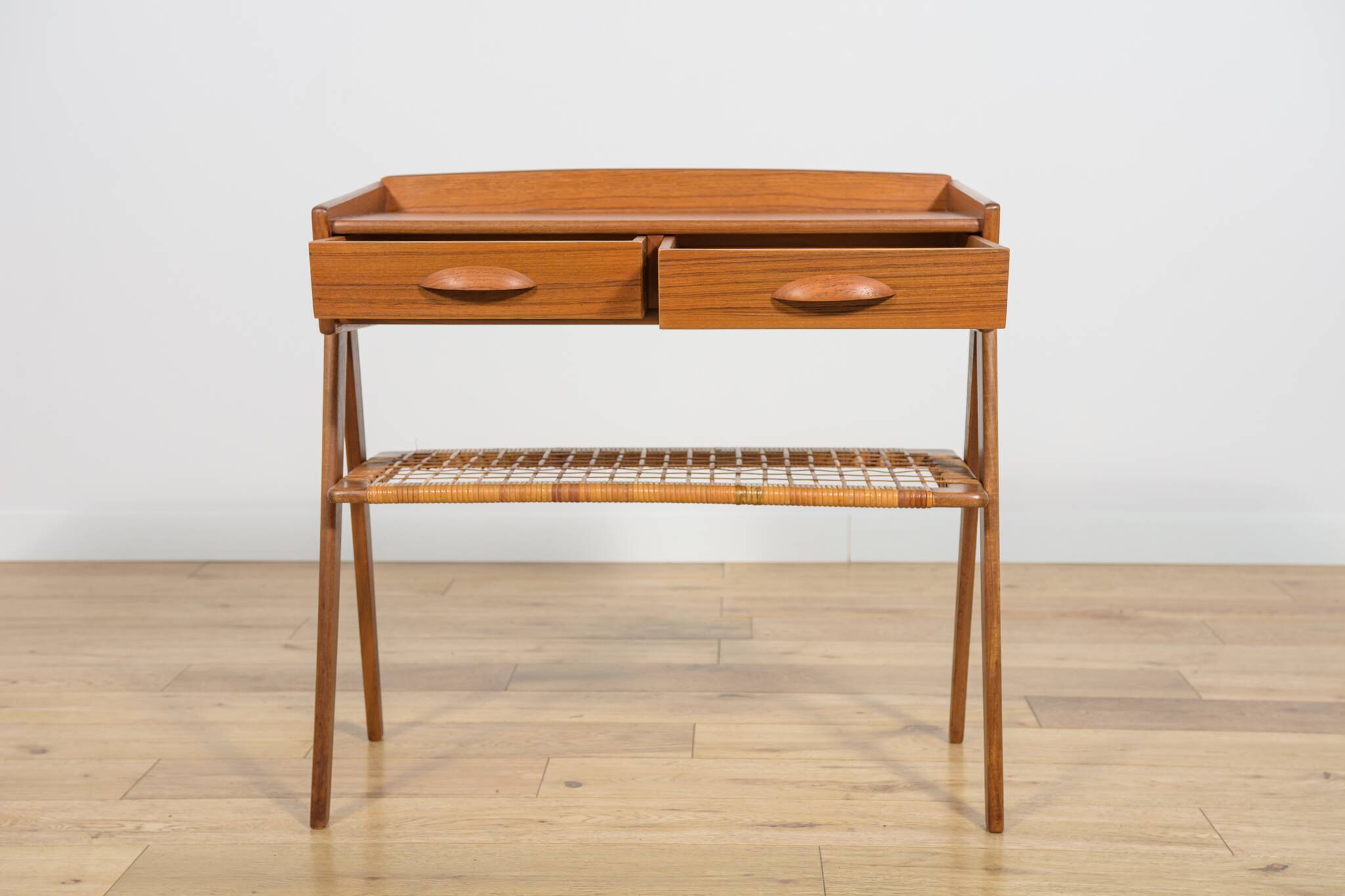 Mid-Century Teak and Rattan Console Table by Søren Rasmussen, Denmark, 1960