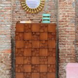 Brutalist Oak Wood Chest of Drawers with Sculptural Fronts, Italian Handcrafted