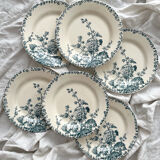 6 assiettes plates en terre de fer «Rose trémière» Gien