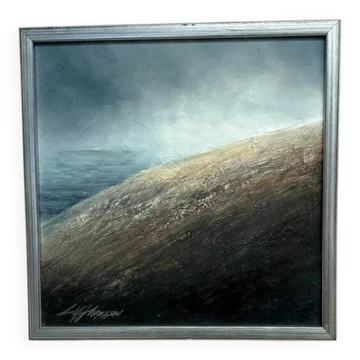 Original Swedish Oil on Panel – “The Surface” by Leif Johansson– Vintage & Framed – 30 × 30 cm (11.8" × 11.8")