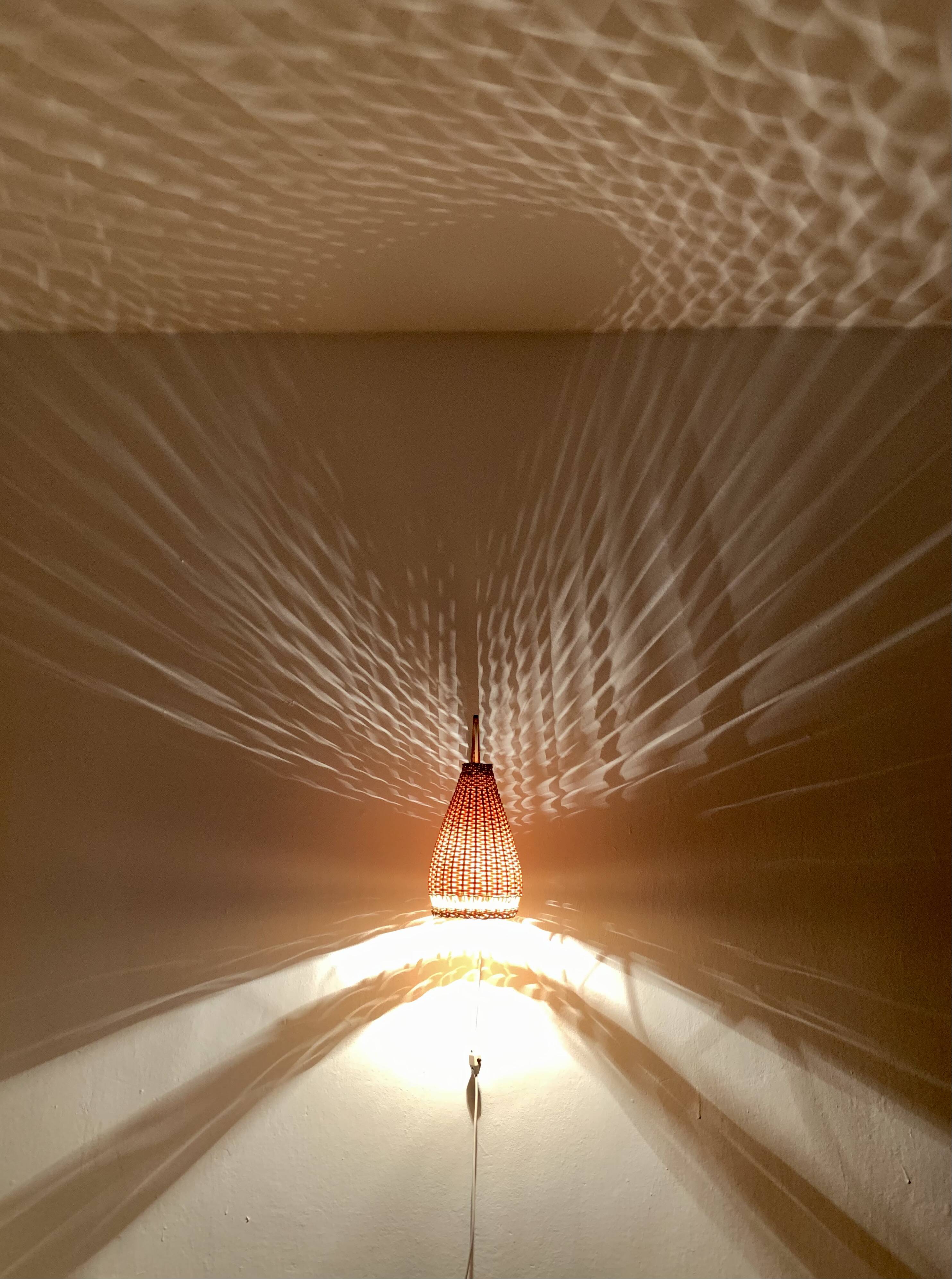 Danish Teak and Wicker Wall Lamp