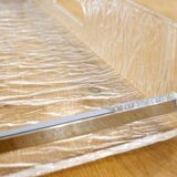 Large plateau 1970s in crumpled/frosted plexiglass & chrome strips