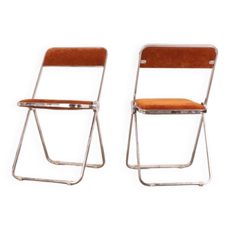 Pair of vintage 70s chairs in metal and velvet italian design