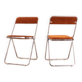 Paire de chaises vintage des années 70 en métal et velours design italien