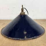 Industrial British Dark Blue Enamel Factory Pendant Lamp, 1950s
