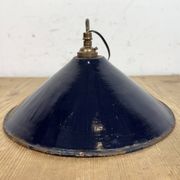 Industrial British Dark Blue Enamel Factory Pendant Lamp, 1950s