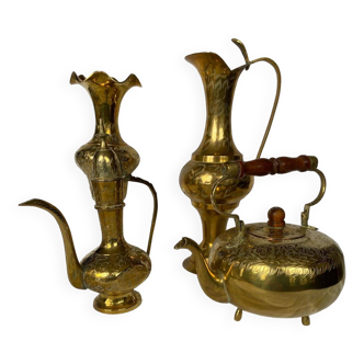 Indian tea set in engraved brass 4 pieces