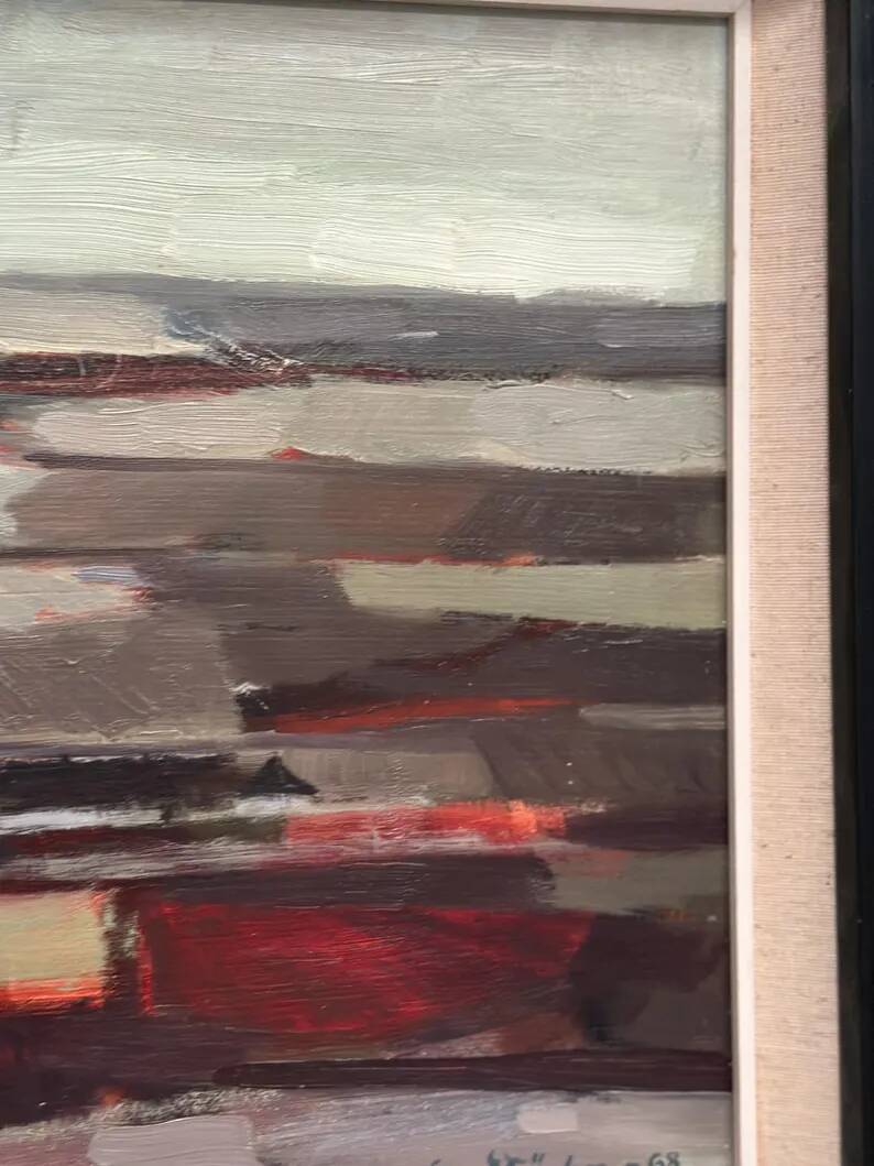Original Swedish Oil on Panel – “Field Patches” by Evert Färhm (1901–1971) – Signed – 1968 – Vintage & Framed – 61 × 53 cm (24" × 20.9")