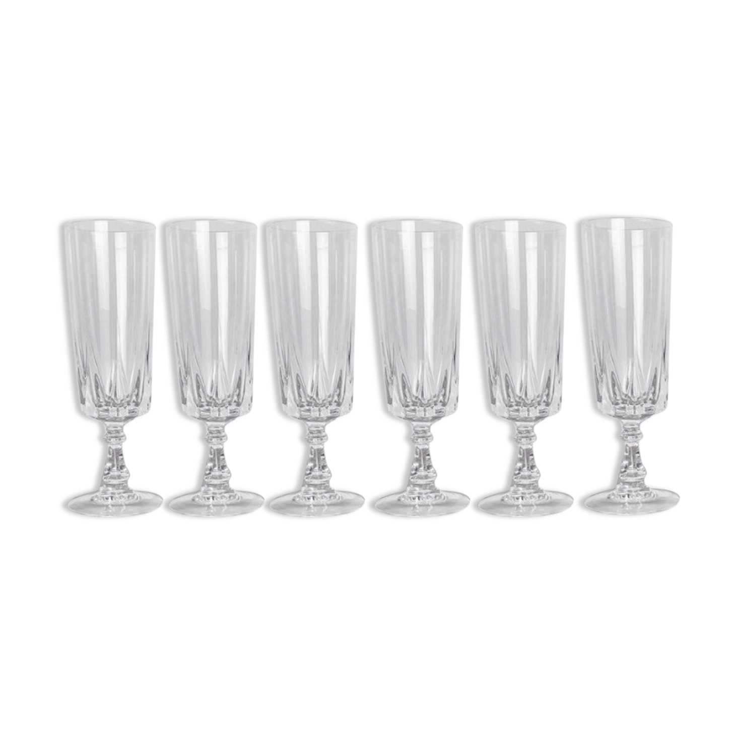 Set of 6 crystal champagne flutes of Arques model Louvre