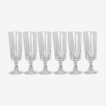 Set of 6 crystal champagne flutes of Arques model Louvre