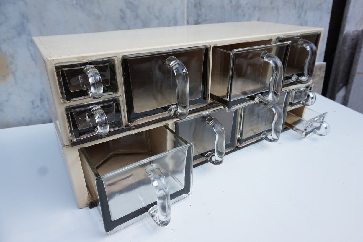 Vintage wood and glass kitchen container cabinets, set of 2