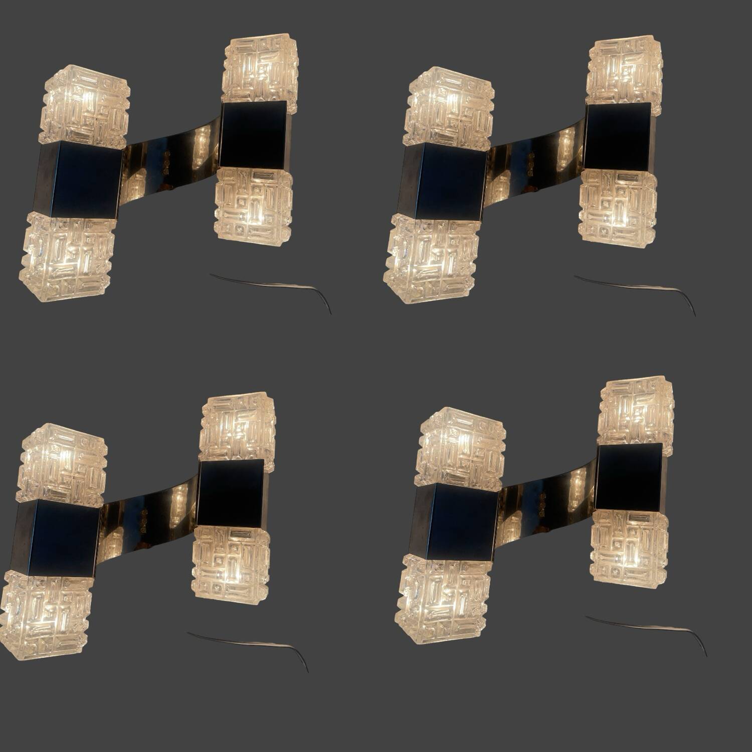 Appliques chromées en verre de cristal du milieu du siècle, ensemble de 4