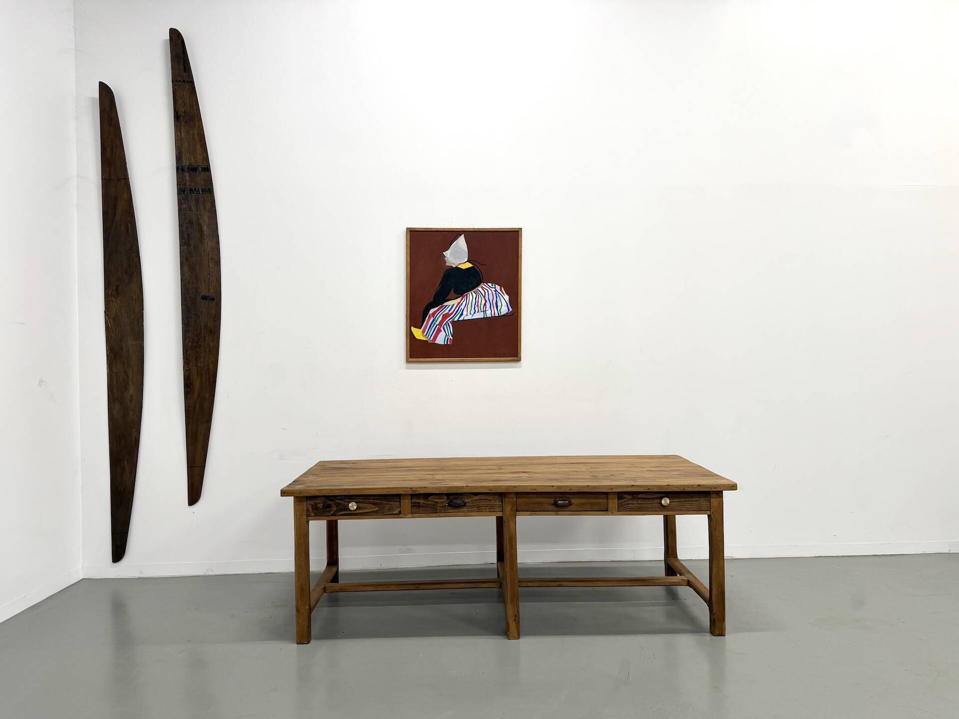 Table de Ferme "Meuble de Métier" en Pin – 8 Tiroirs (L221 cm)