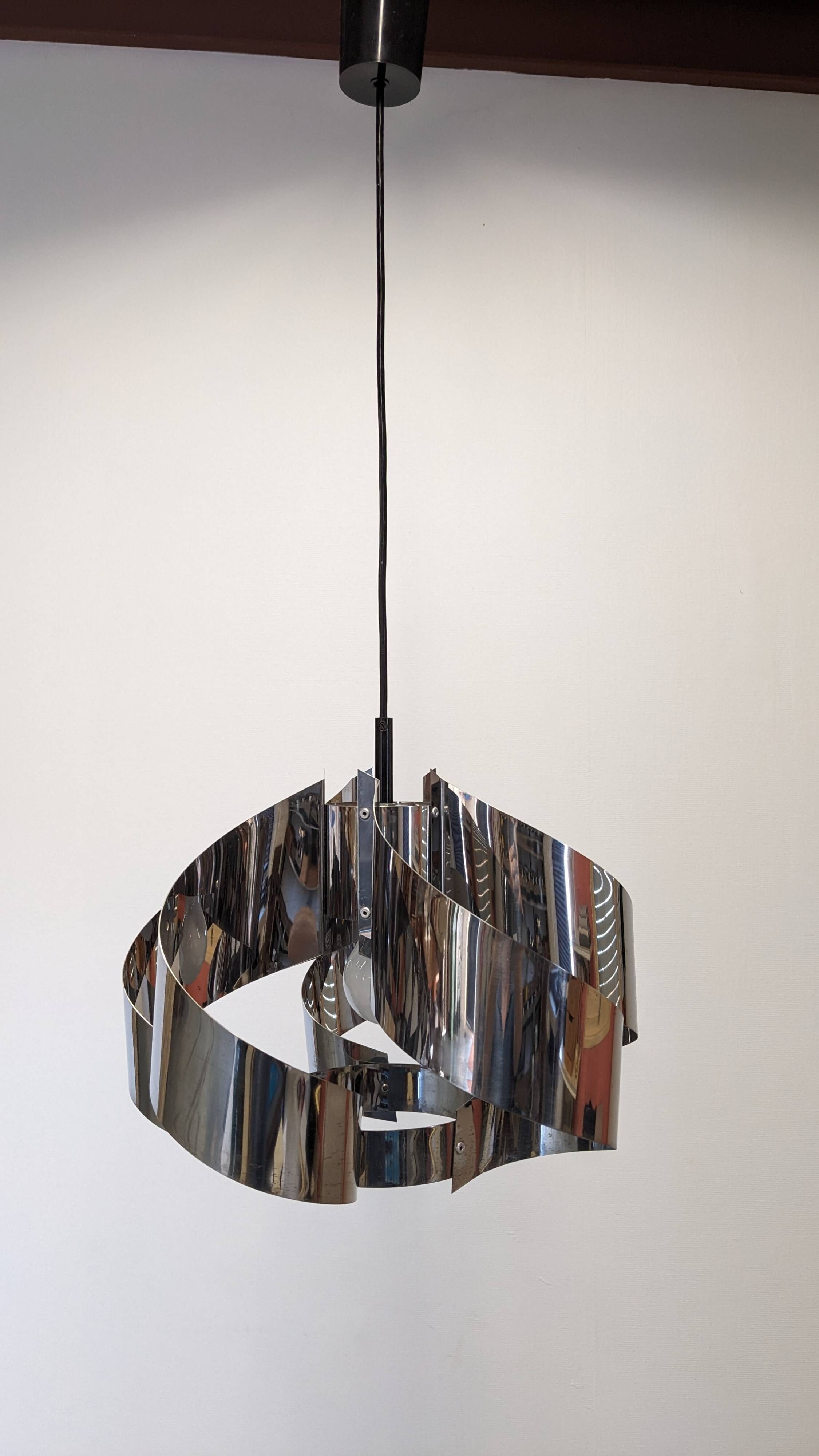 Spiral suspension Space age in chrome metal by Max Sauze, France 1970