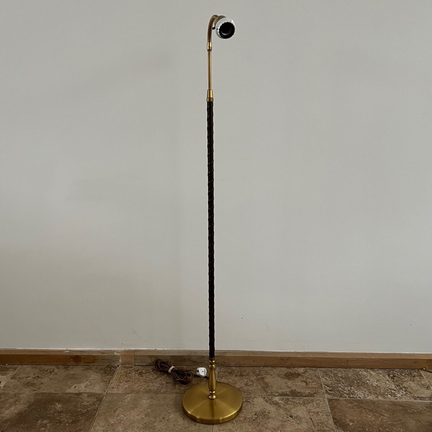 Danish Mid-Century Leather and Brass Adjustable Floor Lamp