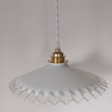 White opaline pendant light with transparent serrated edges, 1930/50