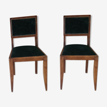 Lot de 2 chaises en bois velours vert très foncé
