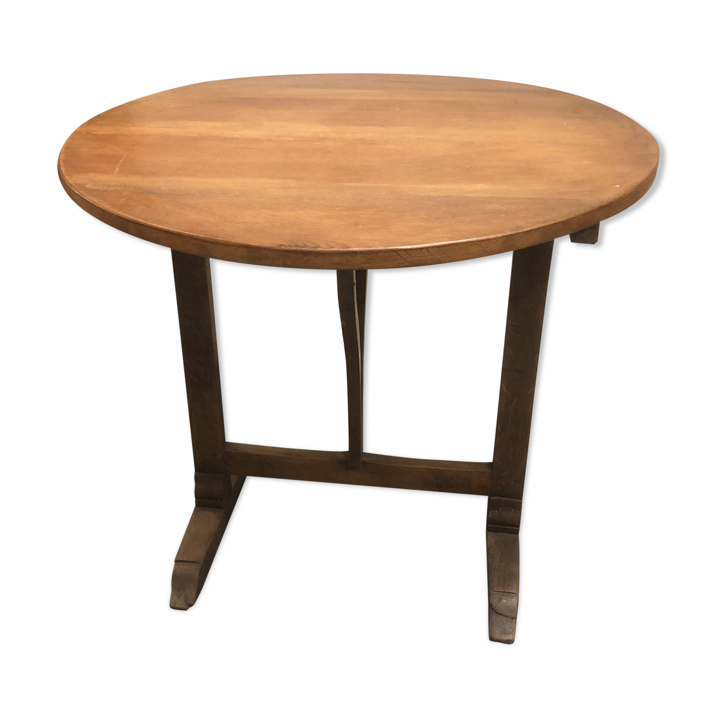Table Vigneronne ronde ancienne en chêne Bois Massif Pliante