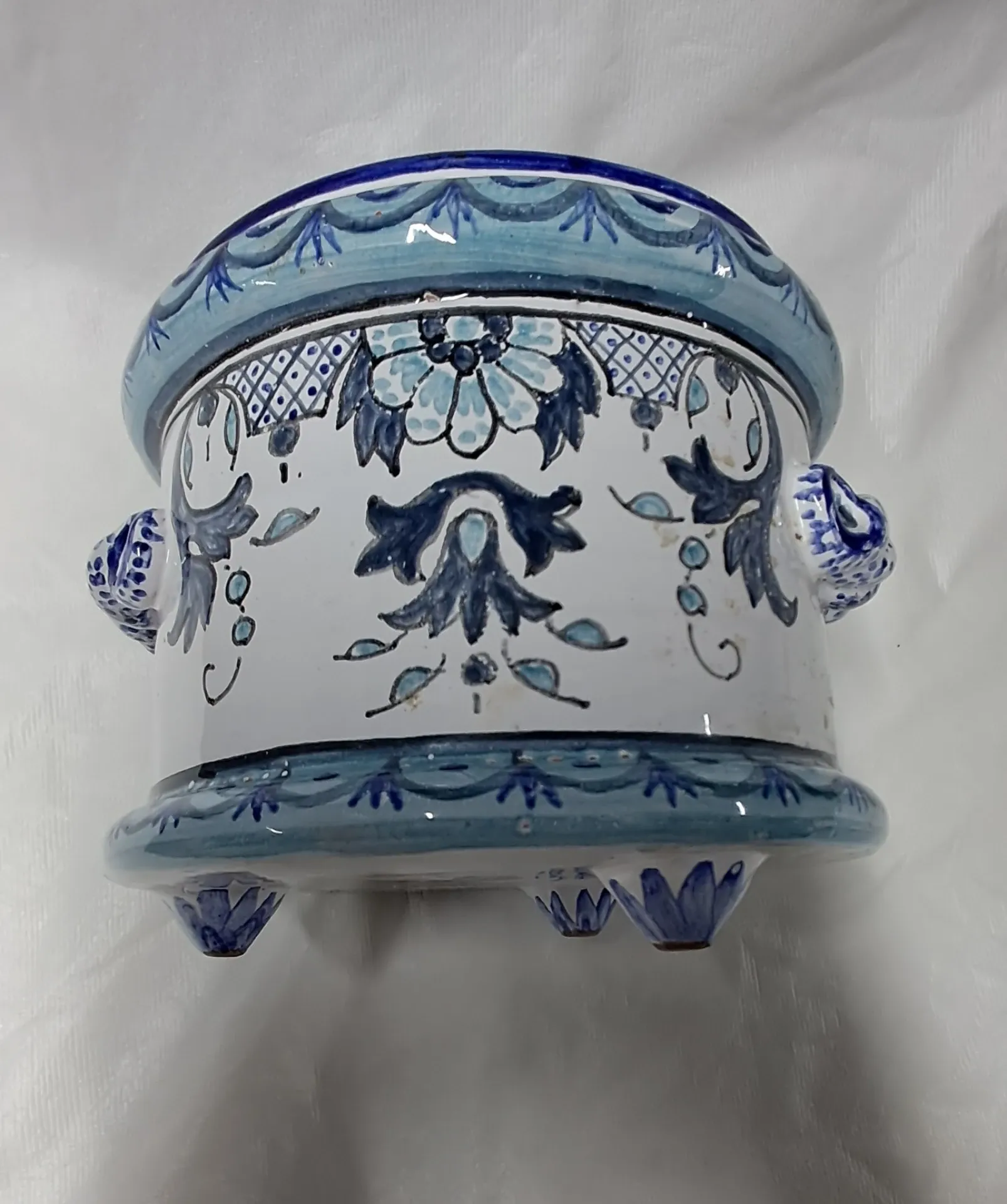 Nevers earthenware cache-pot. 20th century.