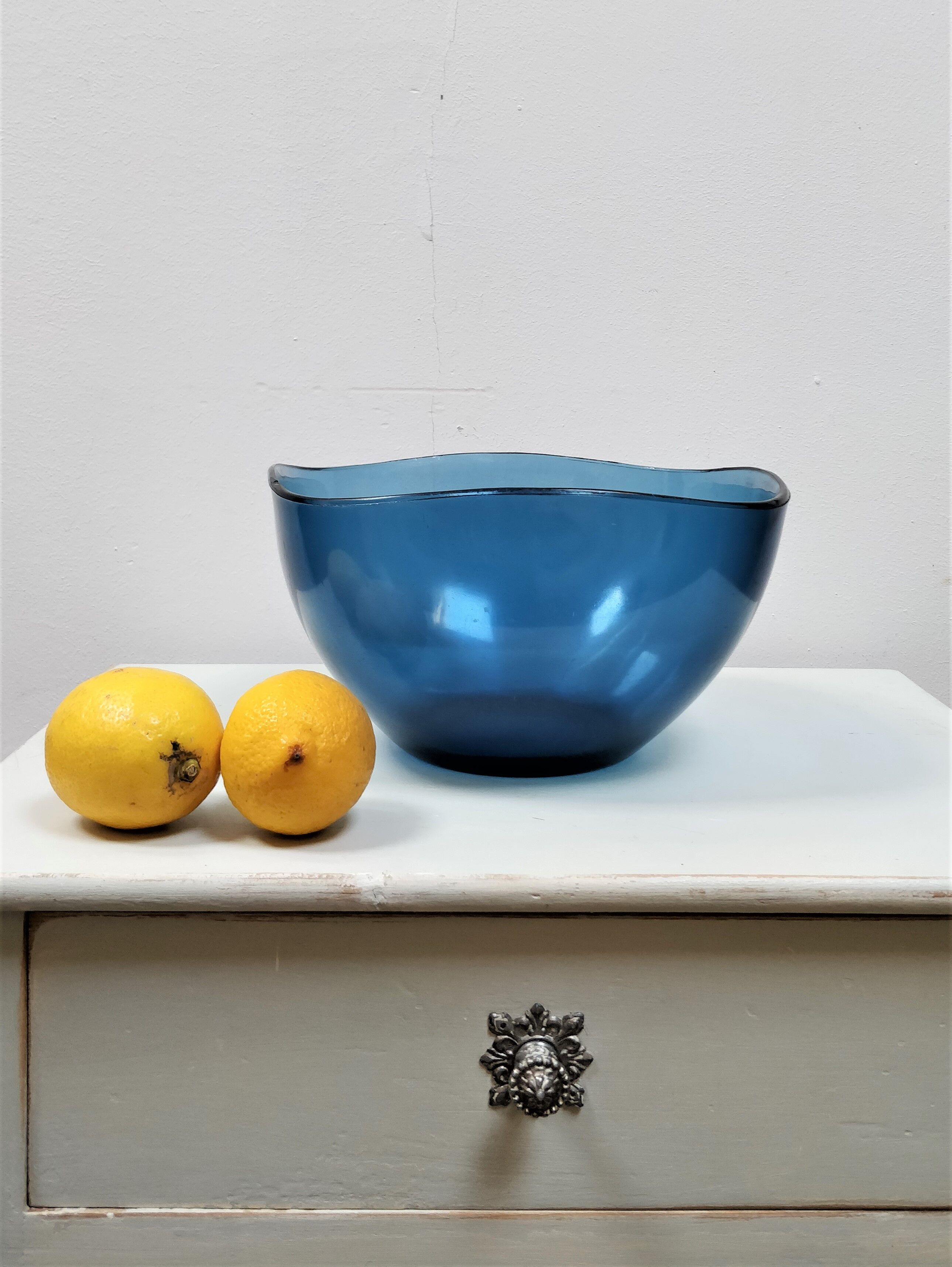 Vintage Vereco blue glass salad