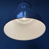 Grande lampe à suspension industrielle ancienne en émail bleu-gris