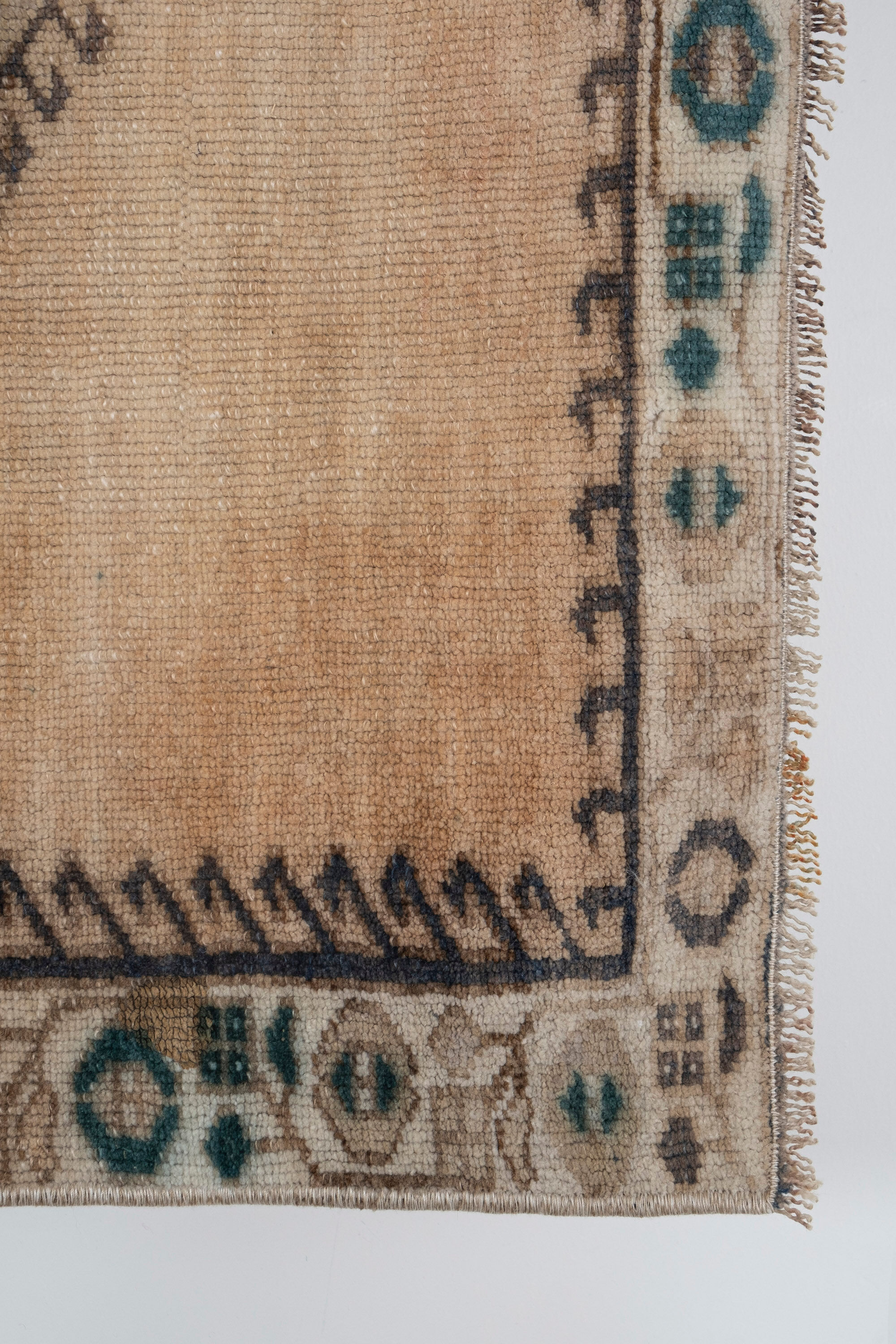 Distressed turkish oushak rug runner with soft color 100 x 228 cm