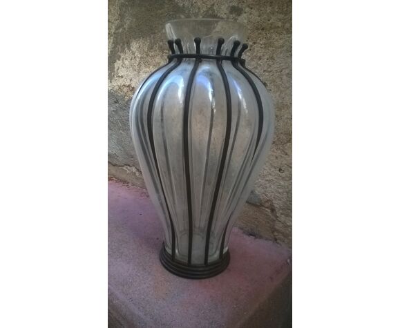 Vintage vase "glass and wrought iron" | Selency