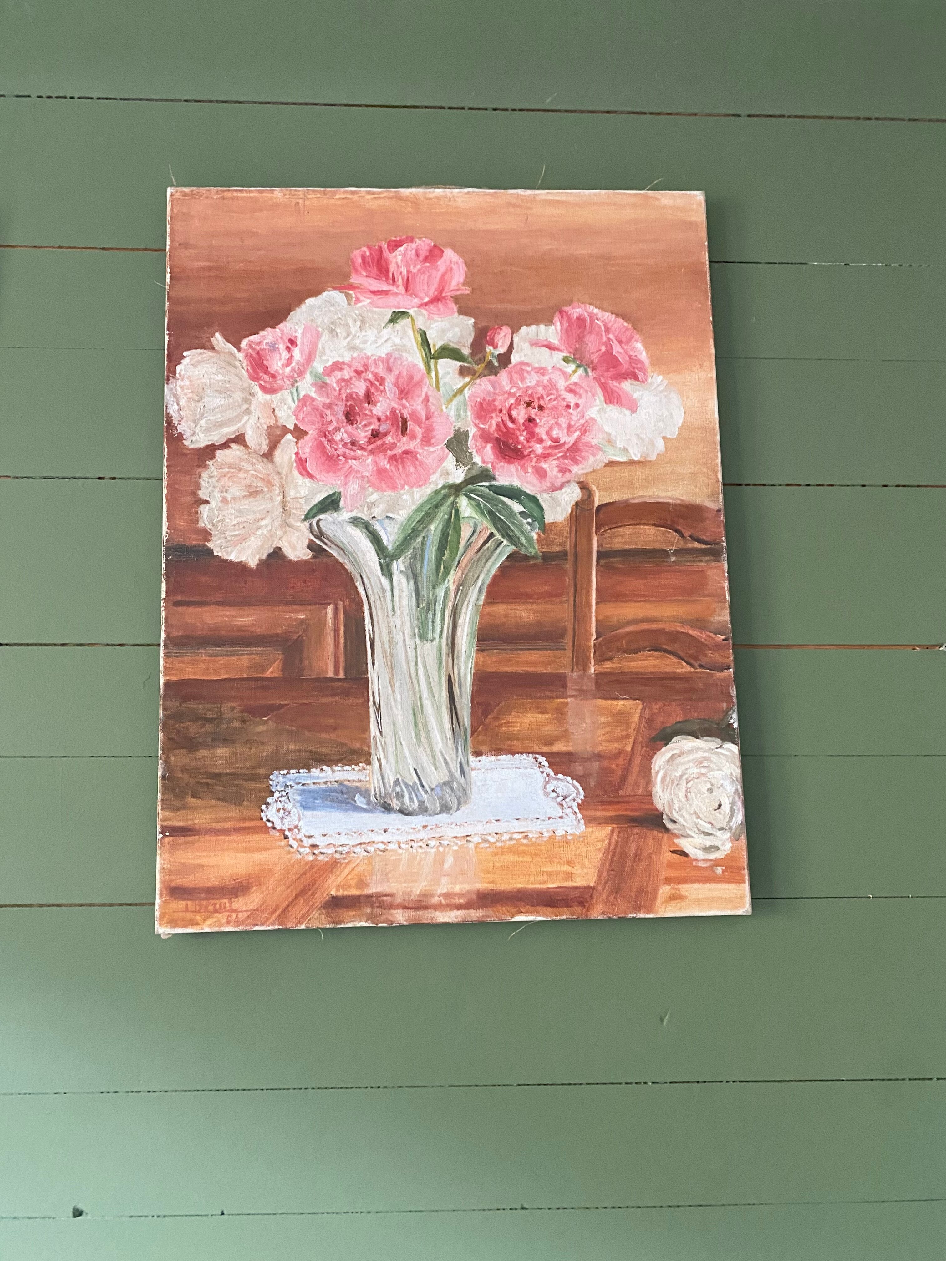Old painting, still life bouquet oil on canvas
