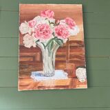Old painting, still life bouquet oil on canvas