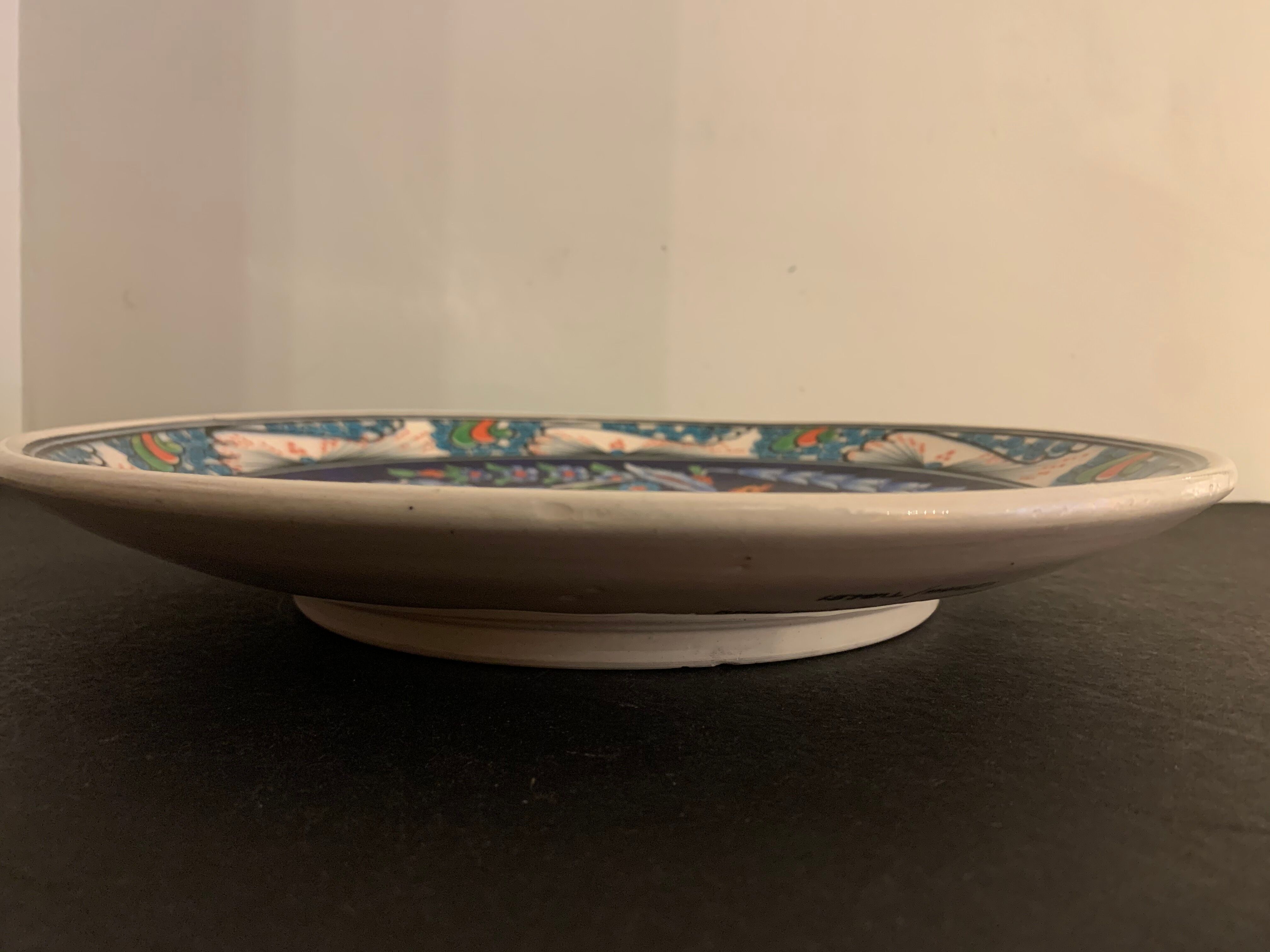 Turkish earthenware dish, coloured, handmade and signed Coskun Uzun, Kotahya, Turkey